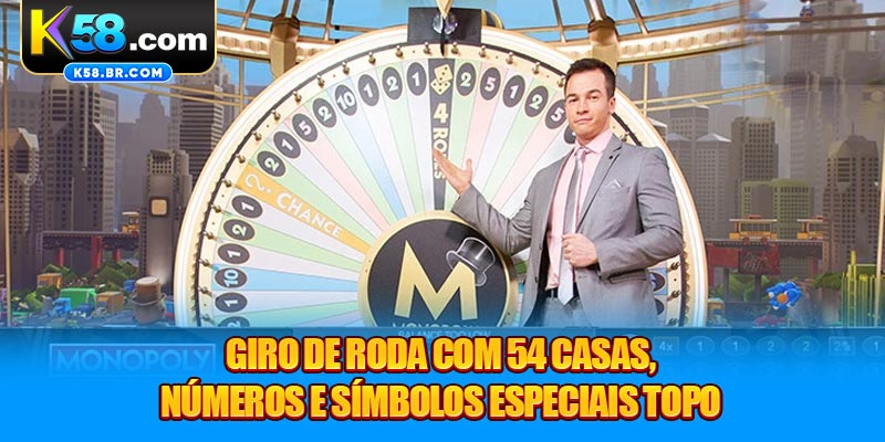 Giro de roda com 54 casas, números e símbolos especiais topo